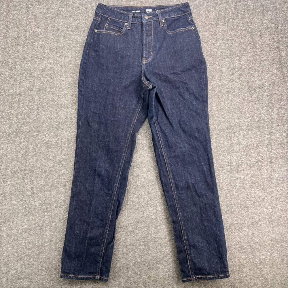 Old Navy Womens Extra High-Rise Straight Leg Jeans Dark Wash Indigo Size 6